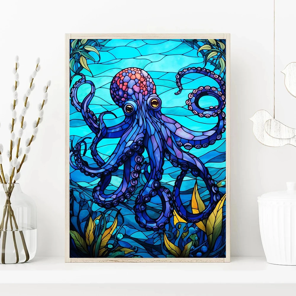 Stained Glass Animal Dragon Octopus PeacockPrints Poster Canvas Painting Modern Wall Art Picture Living Room Bedroom Home Decor