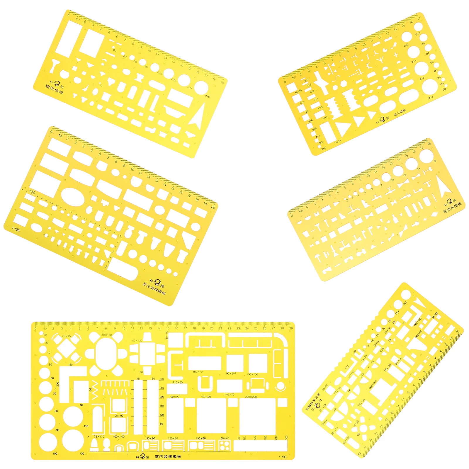 6 stuks tekening sjabloon linialen multifunctionele plastic architect schalen voor kunst tekengereedschappen meetsjabloon
