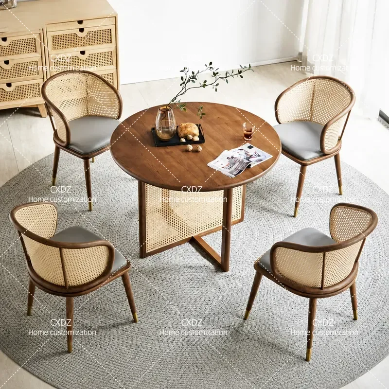 Solid Wood Dining Table Chair Set Rattan Round Table Modern Simple Household Small Apartment Hotel Bed And Breakfast Table