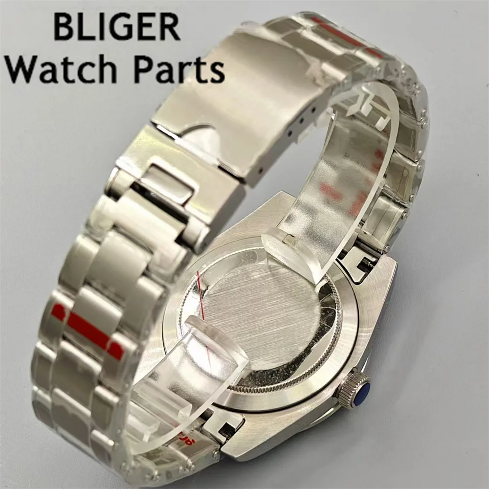 حافظة ساعة فضي بليجر بسوار فولاذية ، حافة فولاذية ثابتة ، مقاس كريستال ياقوتي ، NH34 ، NH35 ، NH36 ، ETA2824 ، حركة PT5000 ، 39 ks