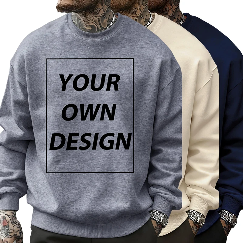 

Мужские осенние уличные толстовки с логотипом по индивидуальному заказу, базовые топы без капюшона, классическая повседневная спортивная одежда, флисовая теплая одежда