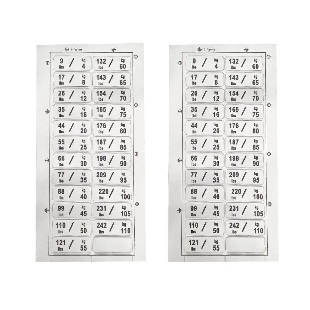 PP Based Weight Identification Stickers 2 Pack for Fast Weight Selection on Gym Machines Dumbbell Racks and Plate Stacks