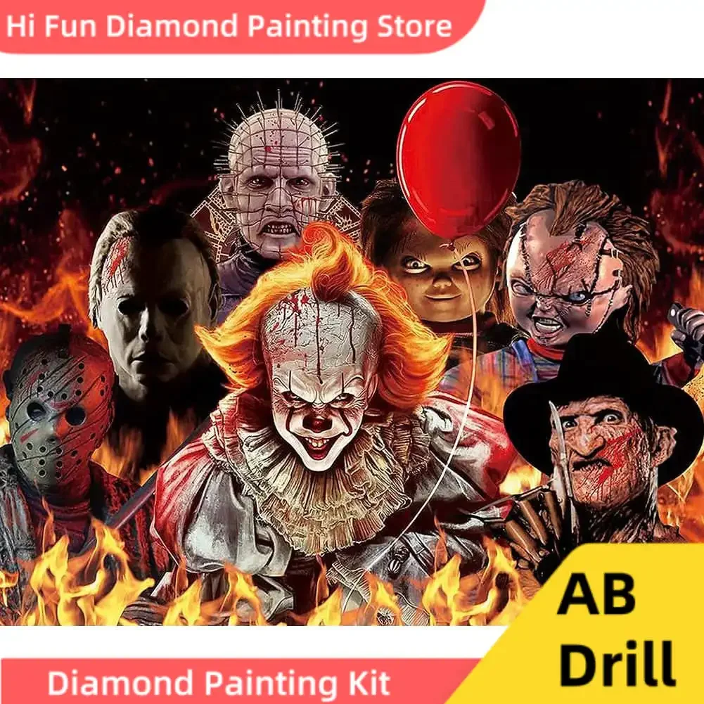 Classic Horror Movies Terror Family 5d Diy Diamond Painting AB Drill Full Diamond Mosaic Embroidery Cross Stitch Halloween Decor