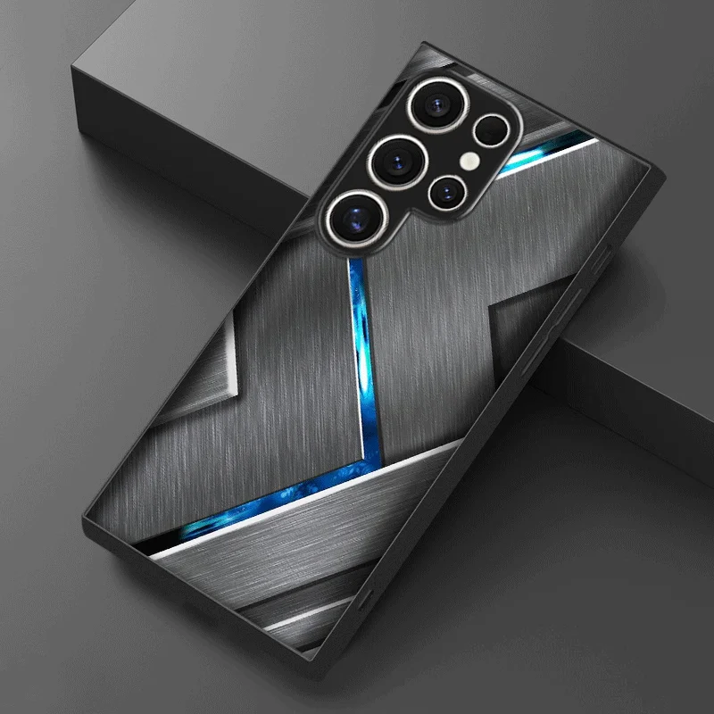 Matte Black Metal Texture Tempered Glass Phone Case for  Galaxy S26ultra S25/S24/S23/S23 FE/S22/S2/S20/S20 Ultra back cover