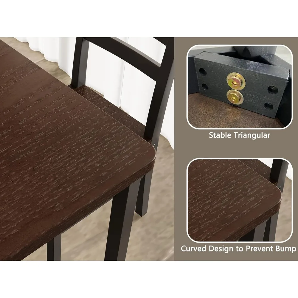 طقم طاولة طعام من الخشب الصلب مكون من 4 قطع، طاولة مستطيلة للمزرعة و4 كراسي للمطبخ وغرفة المعيشة وغرفة الطعام والإفطار #5