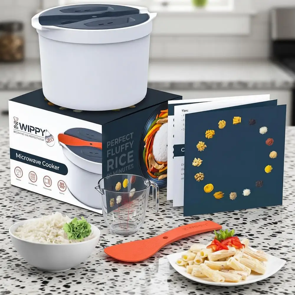 

Microwave Rice Cooker Steamer and Pasta Cooker with Strainer, Cooks Up to 8 Cups, Dishwasher Safe