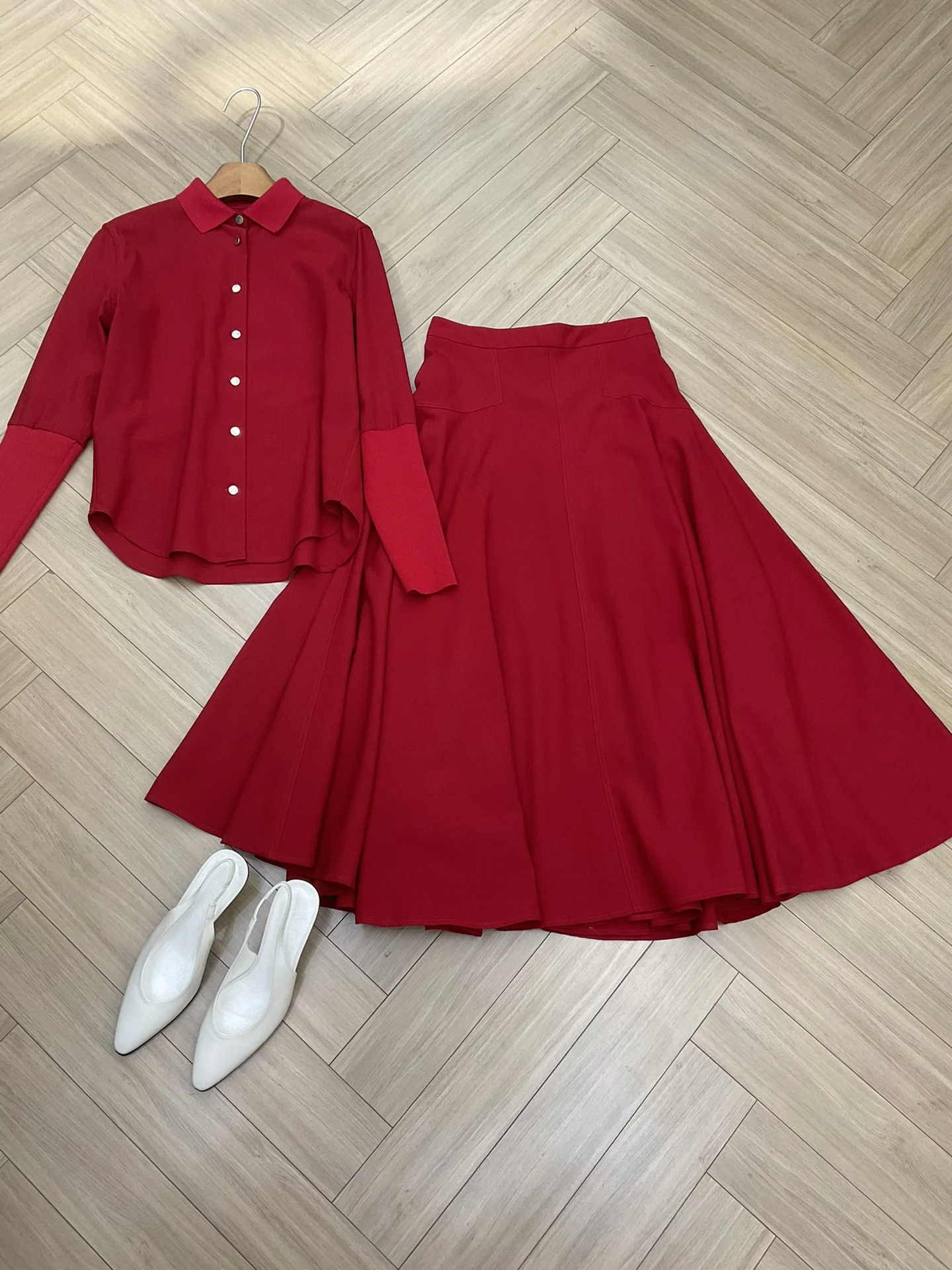 2024 Summer New High Quality Fashion Light Luxury Women\'S Wool Shirt + Wool Silk Skirt Set