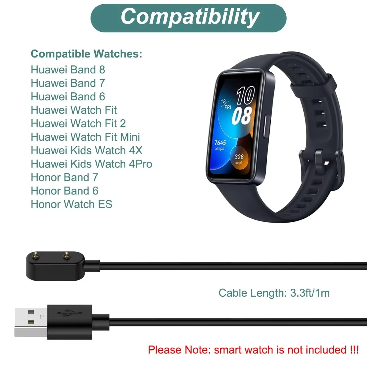 Charger for Huawei Band 9/8/7/6 Huawei Watch Fit/Fit 2/Fit 3/Fit Mini Honor Band 7/6 Replacement Smart Watch Charging Cable