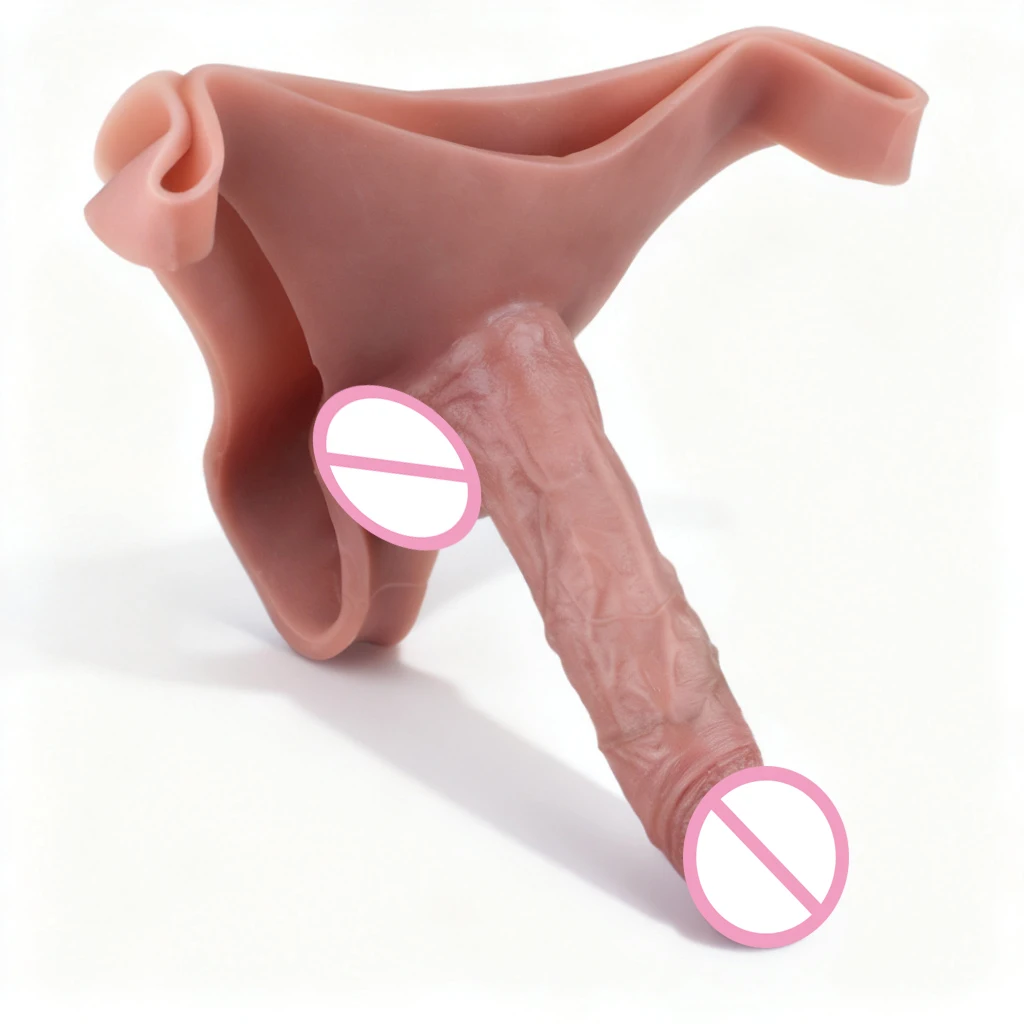 FAAK Nude Harness Wearable Penis Sleeve Underwear Strap On Dildo Silicone Panties for Men Realistic Hollow Penis For men - view 2