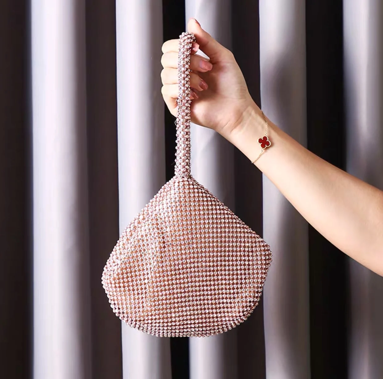 Fashionable Diamond Embedded Universal Evening Bag Women's Small Square Handbag Elegant Style Detachable Shoulder Strap