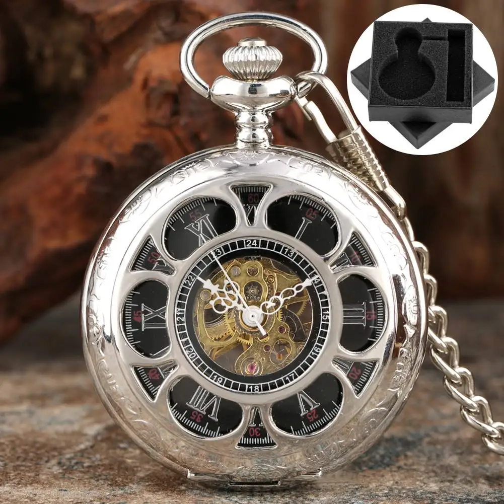silver-black-hollow-flower-mechanical-hand-winding-pocket-watch-roman-numerals-dial-half-hunter-pendant-clock-with-fob-chain