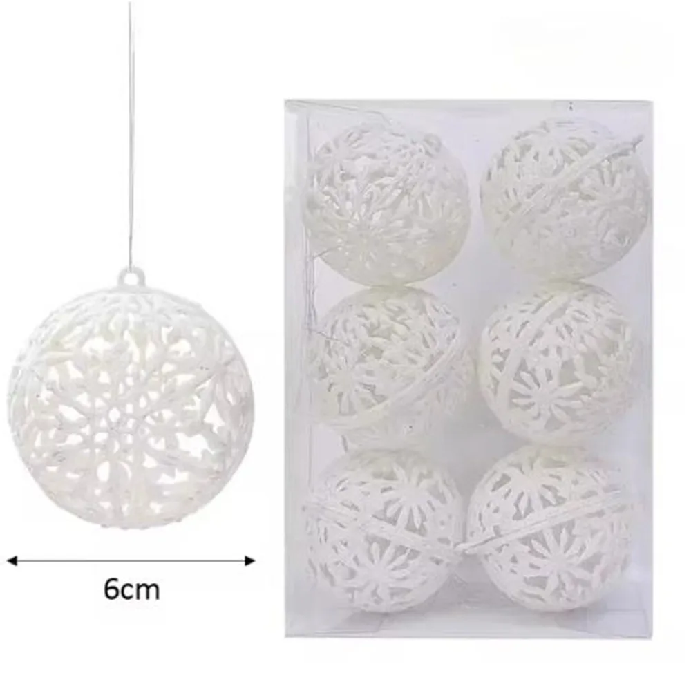 

6Pcs 6CM Christmas Glitter Ornament Balls Plastic Gold Christmas Ball Pendants Hollow Out Red Christmas Tree Decoration for Home