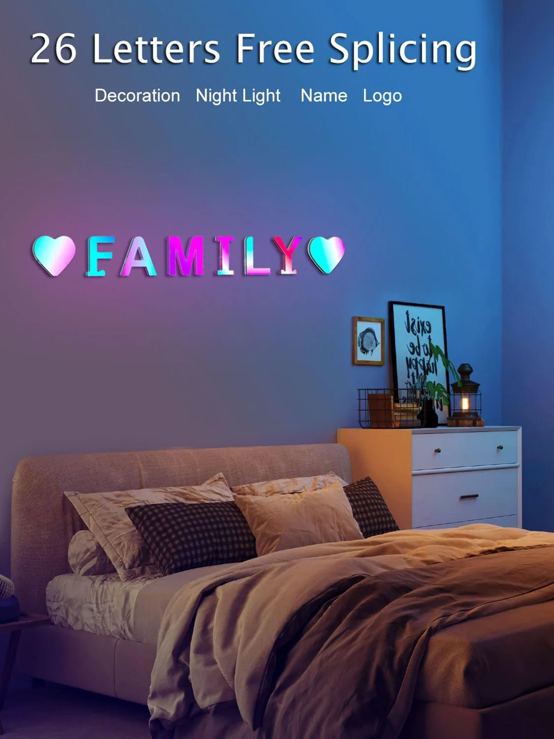 Letters Night Light Smart APP with 128+ Scenes DIY Music Sync Gift Stick Wall for Home Living Room Bedroom Decor Lights Letter H