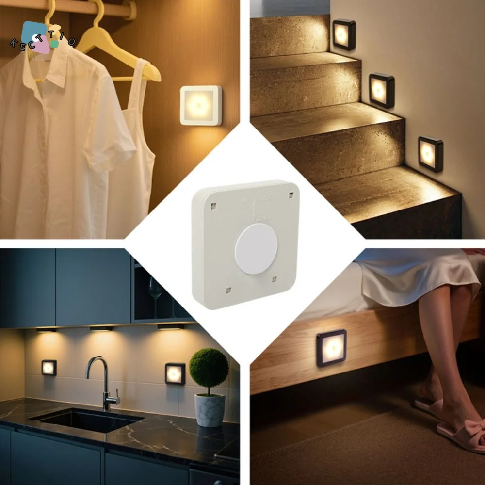 

LED Light Motion Sensor Night Light Sensing Automatic Battery Operated Night Light Wall Mounted Warm White Light