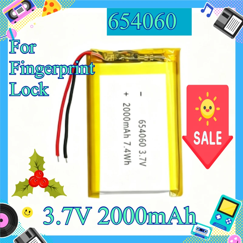 654060 3.7V 2000mAh Polymer Battery For Fingerprint Lock Heated Gloves Insoles Earmuffs Learning Machine