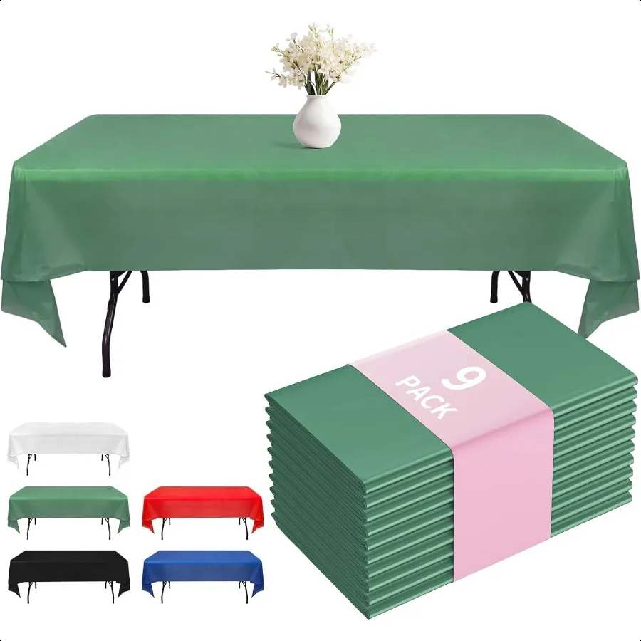 

Plastic Table Cloth 9 Pack 54 x 108 Inch Table Cloths Party Picnic Wedding Decorative Tablecloths Rec Green Plastic Cover Leak