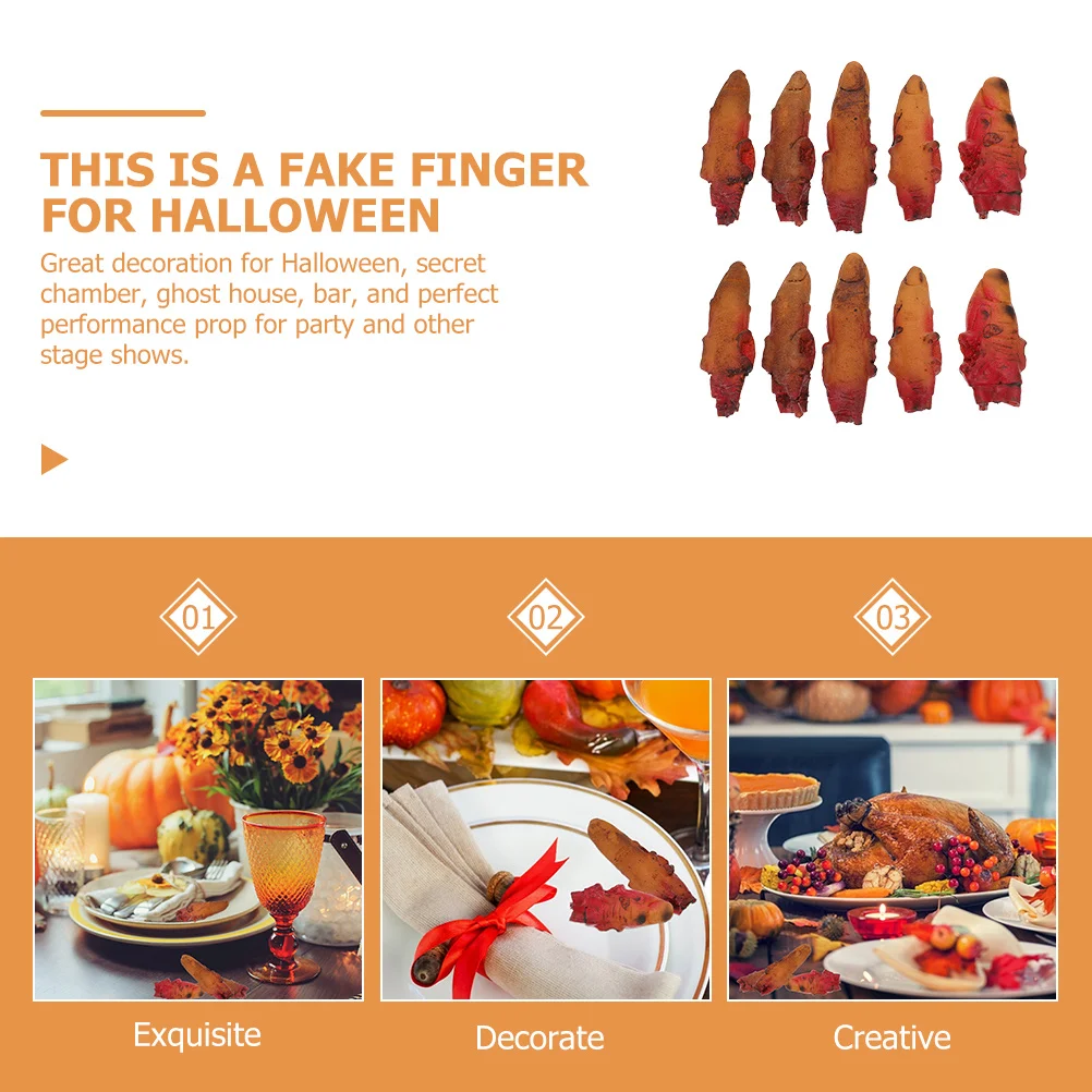 10 pçs halloween sangue dedo prop realista dedo falso para câmera fantasma barra decoração assustador festa favor portátil assustador