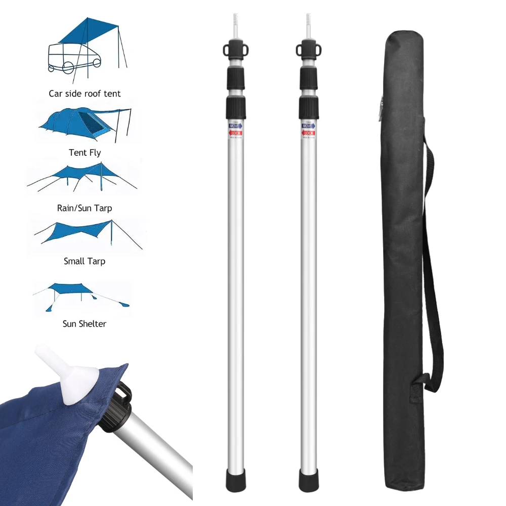 Aluminium Telescoping Tarp Poles 90-230CM Waterproof 21mm Thick Rods for Canopy Awning Sun Shelter Backpacking Hiking Camping