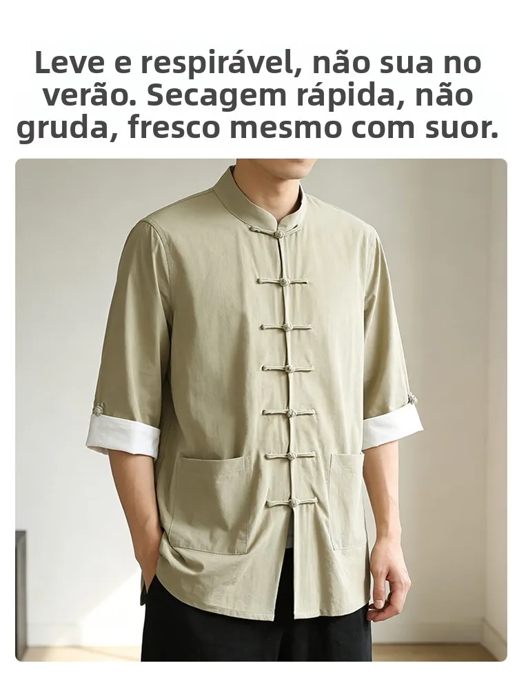 ensemble-hanfu-retro-pour-jeunes-hommes-Ete-leger-manches-courtes-col-montant-boutons-style-tang-tenue-decontractee-tissu-en-melange-de-fibres