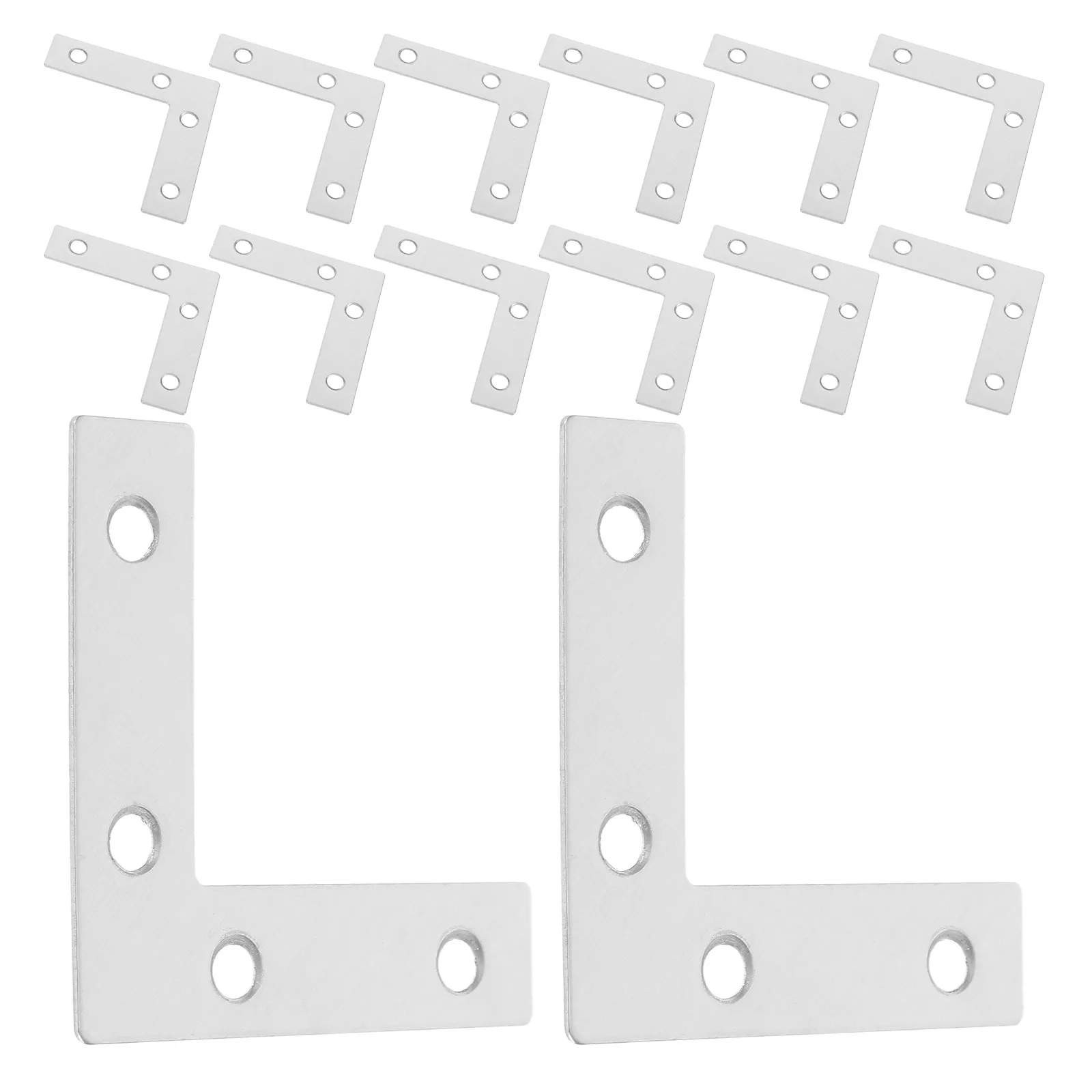 1Set Stainless Steel L-Shaped Shelf Bracket 4-Hole Heavy Duty Flat Corner Bracket for Wood Furniture Shelving Cabinet Mounting