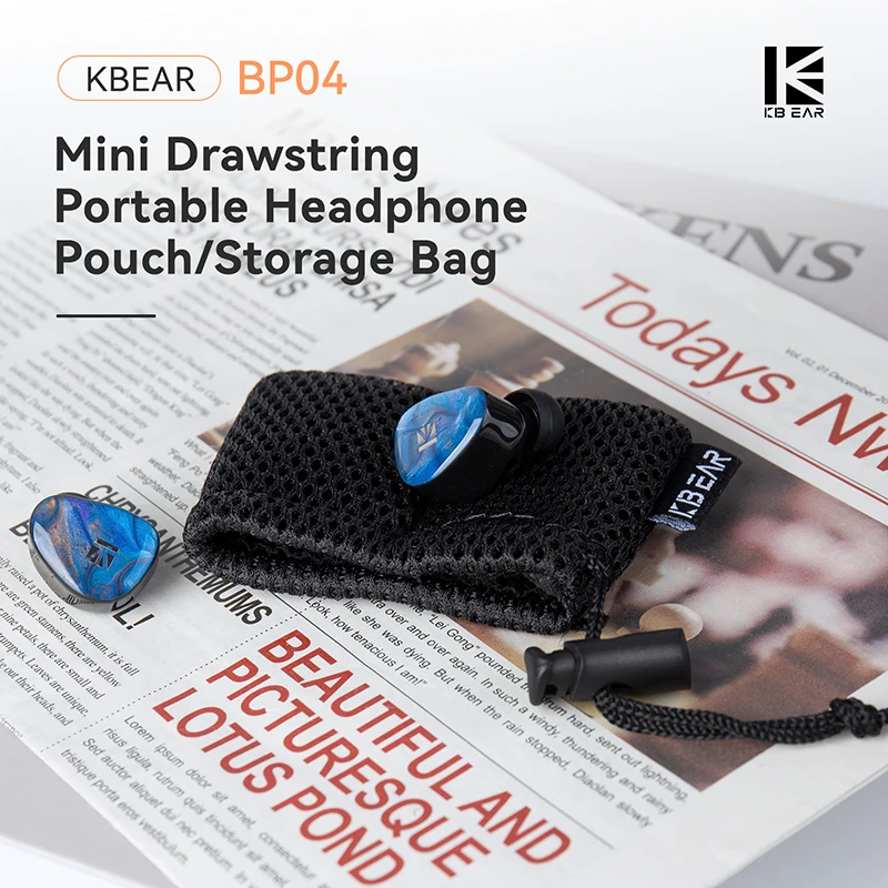 KBEAR BP04 Mini Drawstring Portable Headphone Pouch/Storage Bag Suitable for Storing Small Items Like Headphones for KB02