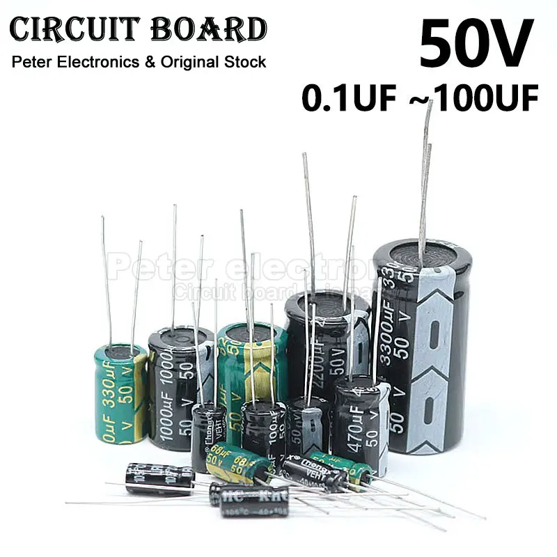 10-50pcs 50V Dip Aluminum Electrolytic Capacitor 0.1uf 0.33uf 1uf 2.2uf 3.3uf 4.7uf 6.8uf 10uf 22uf 33uf 47uf 68uf 100uf icpart