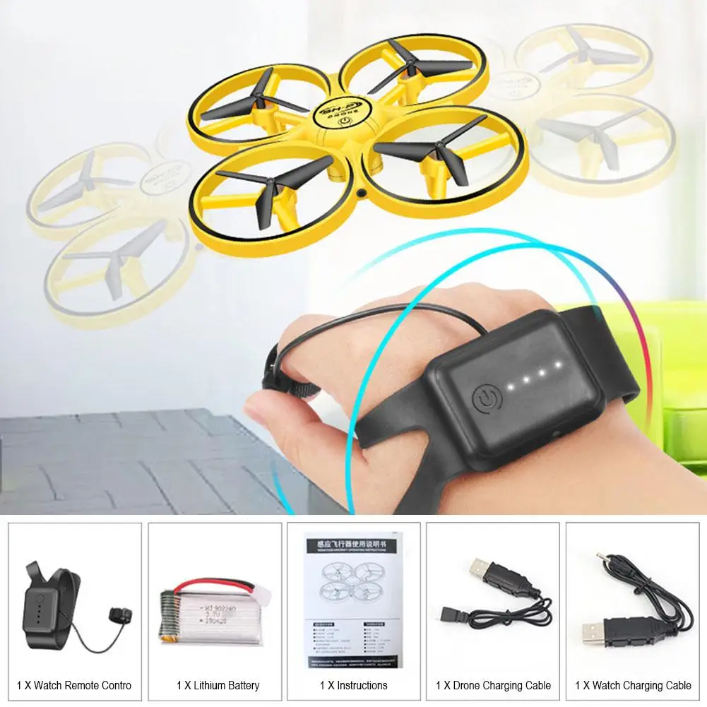 Hand Controlled Drone RC Mini Quadcopter Gesture Sensing Flying With LED Lights Altitude Hold Watch Control Kids Birthday Gifts