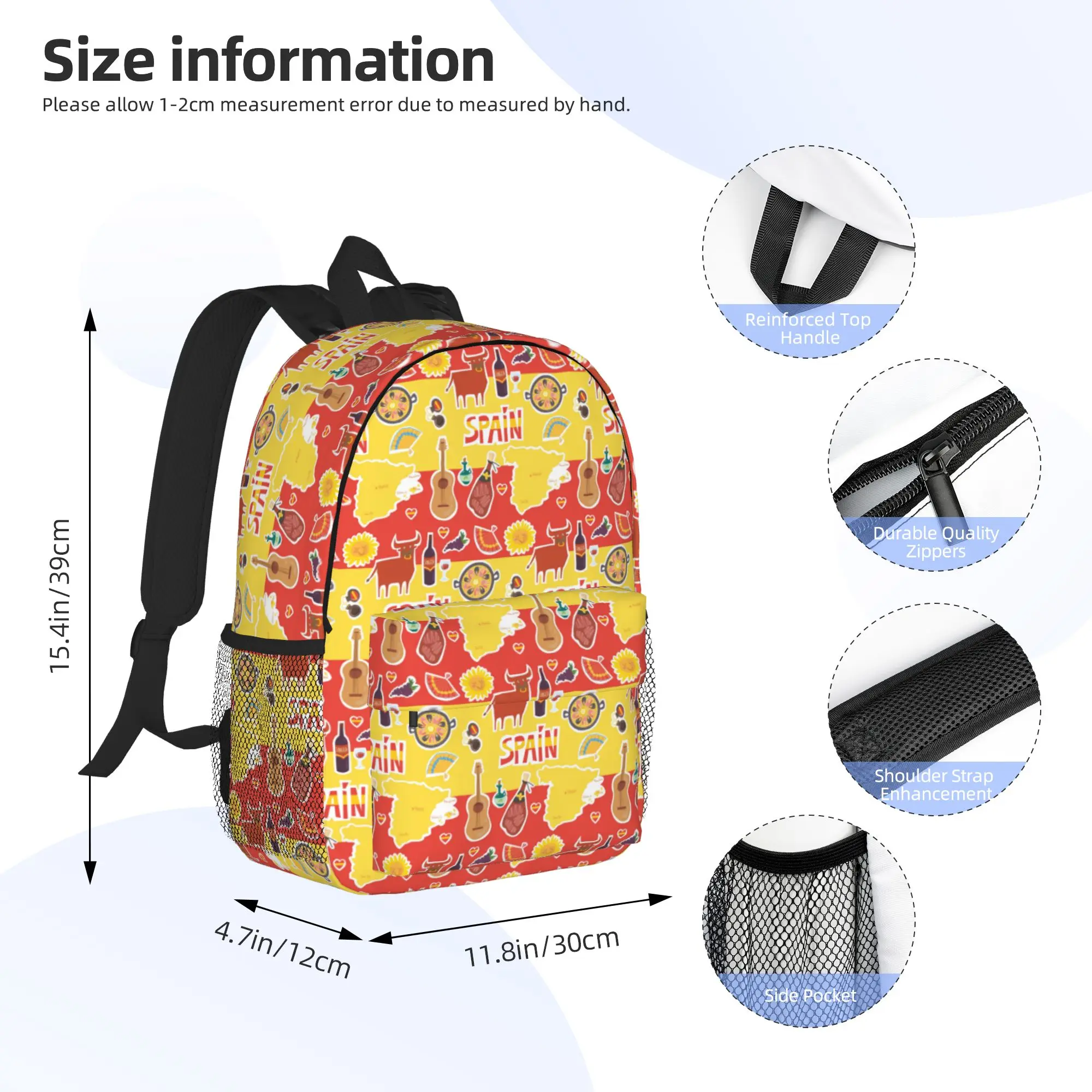 Classic Spanish Culture Spain Pride Backpack Hot Sale Daypack Boys Girls BookBag Shoulder Bags for Men Women School Bag