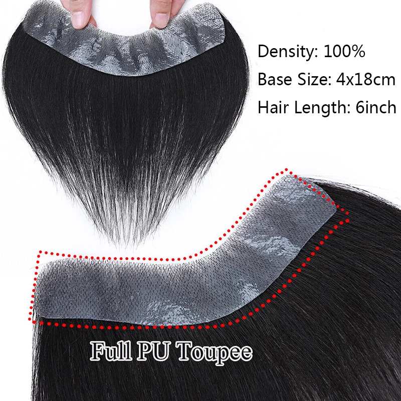 V Front Toupee Thin Skin PU 0.05-0.14mm V Loop Men Wig 6Inch 100% Indian Human Hair High Quality Men Capillary Prosthesis