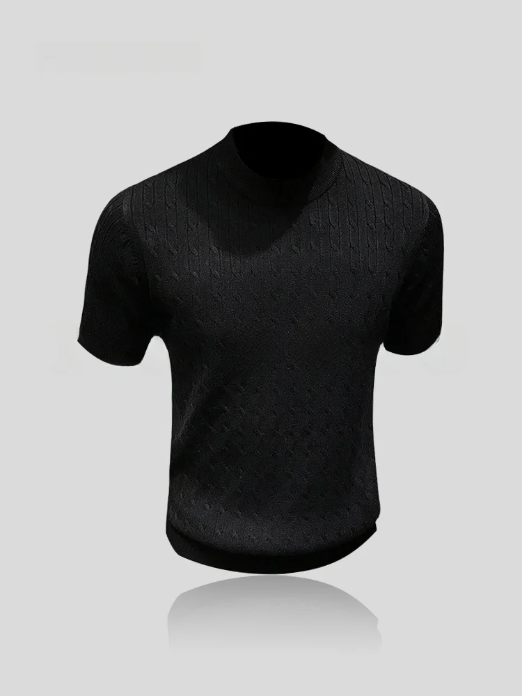 I.T  Summer New Men's Slim Fit Knitted Short Sleeve T-Shirt Half High Collar Business Fashion Sun Protection Clothing