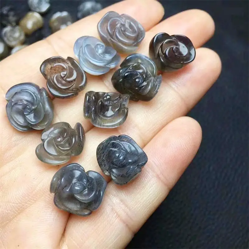 5pcs Natural Skeeton Crystal Rose Flower Carving Mineral Stone Crystal Figurine Healing Quartz Reiki Cute Festival Gift 10-12MM