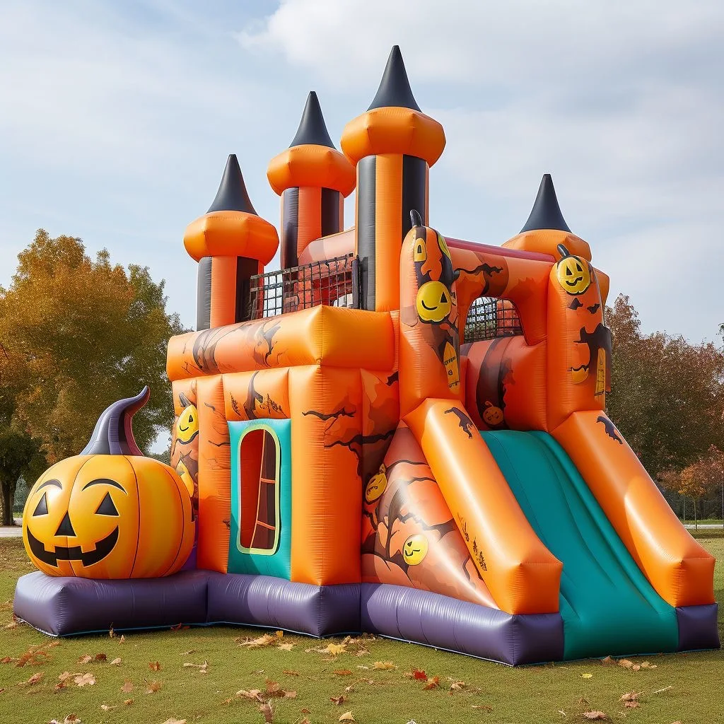 

Outdoor funny commercial adults bouncing castle with slide halloween party jumpers inflatable bouncer pumpkin bounce house