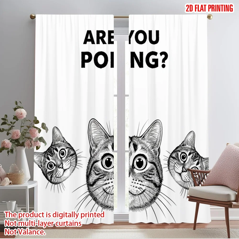 

2pcs 2D flat printing Curtain ARE YOU POOPING cats Polyester Without Electricity Birthday Party for Holiday Family Portraits