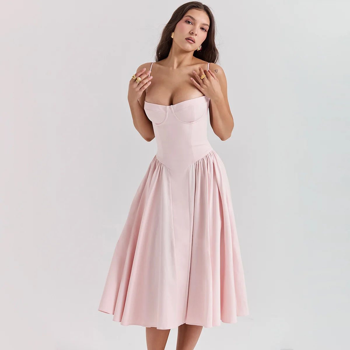 Sommer Frauen elegante ärmellose rücken freie Falten kleider Dame sexy feste Schlinge Midi-Kleid 2024 weibliche Party Abend A-Linie Roben – Detail 33