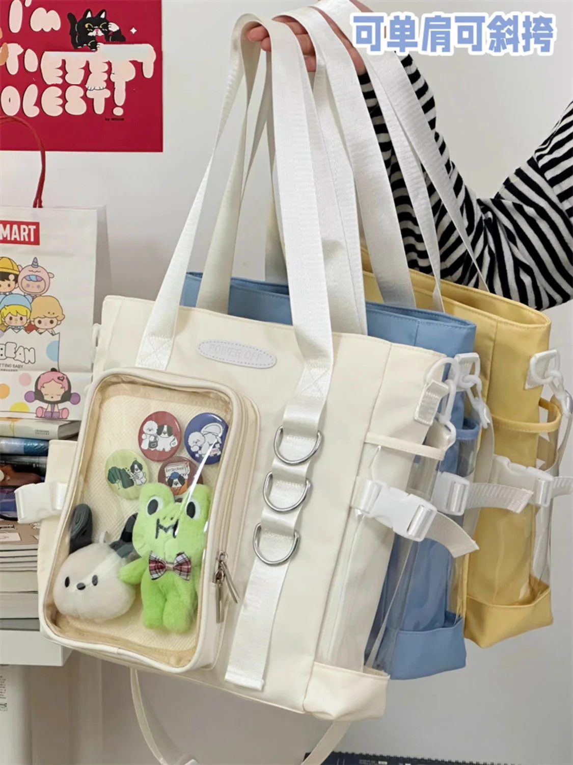 Japońskie Kawaii Itabag DIY odznaki patera torba na ramię dla ucznia uniwersyteckiej nylonowe torebki i torebki torby Crossbody JK