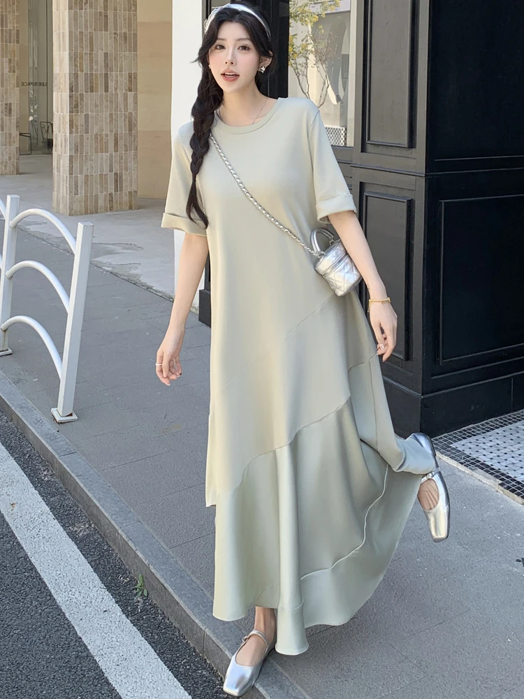 NYFS 2025 Korean Style Women's Summer Dress Loose plus Size Short Sleeve  T-Shirt Long Dress Robe Elbise - AliExpress 200000345