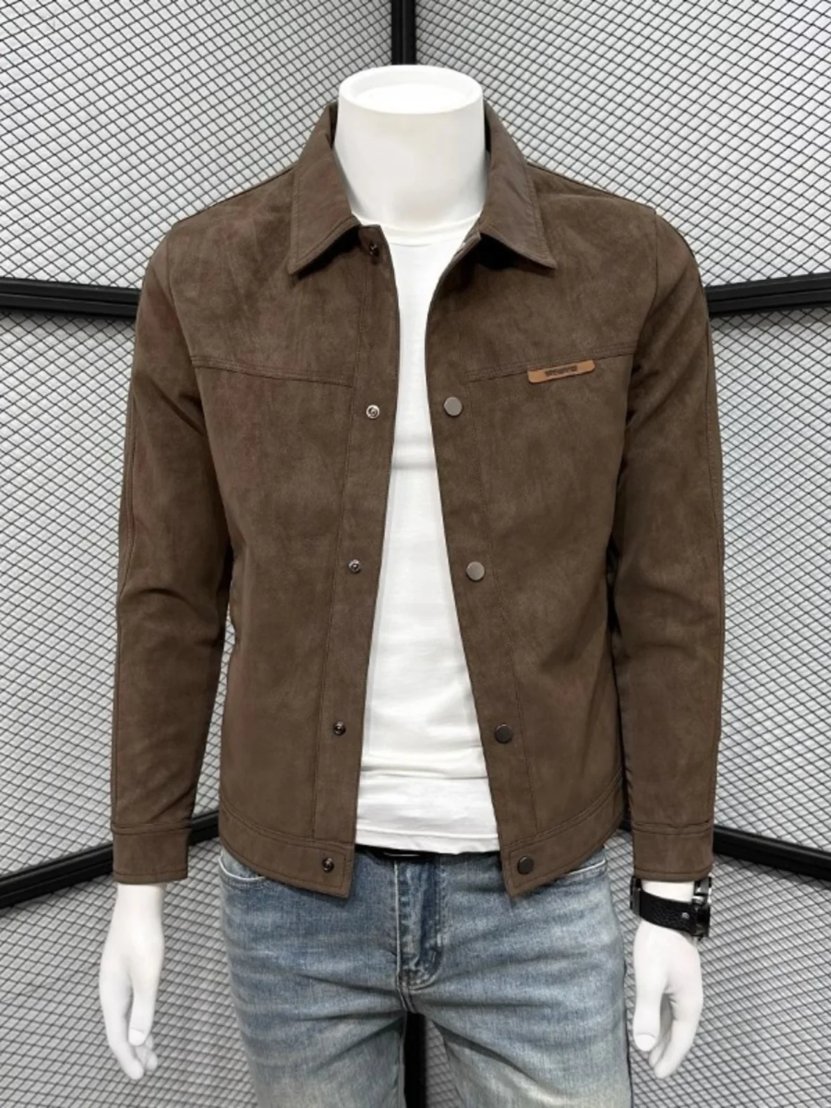

2024 Spring Autumn Men's Jaet Snazzy Haome Suede High Collar Biker Sle Anti-Wrinkle Long Sve Outerwear for Youth