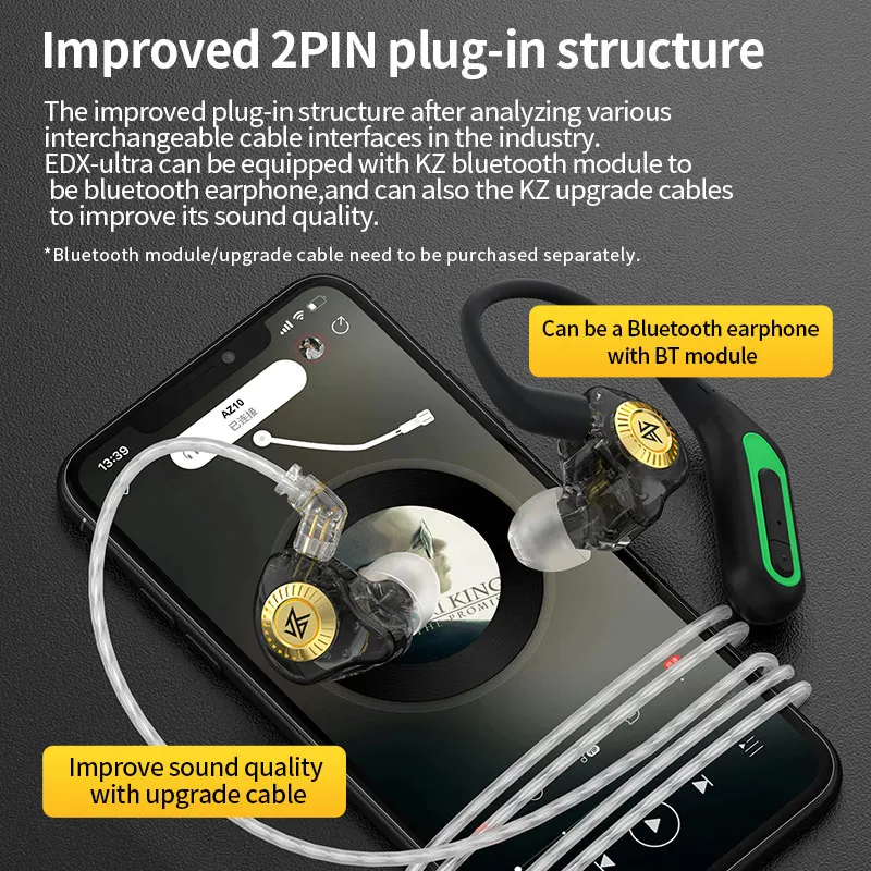 KZ EDX-Ultra Wired Earphone HiFi Dynamic Headphone Replaceable Cable In-Ear Monitor Music Sport Game Noise Cancelling Headset