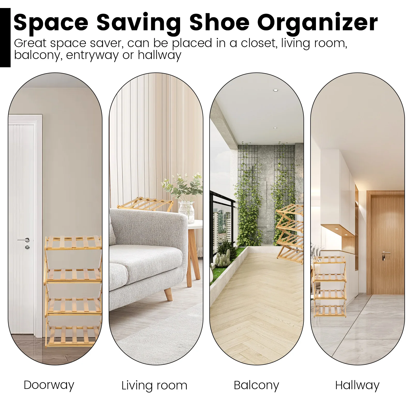 4/5 Tier Foldable Shoes Shelf Bamboo Simple Shoe Rack Household Retractable Multifunctional Storage Rack Shoes Shelf Saves Space