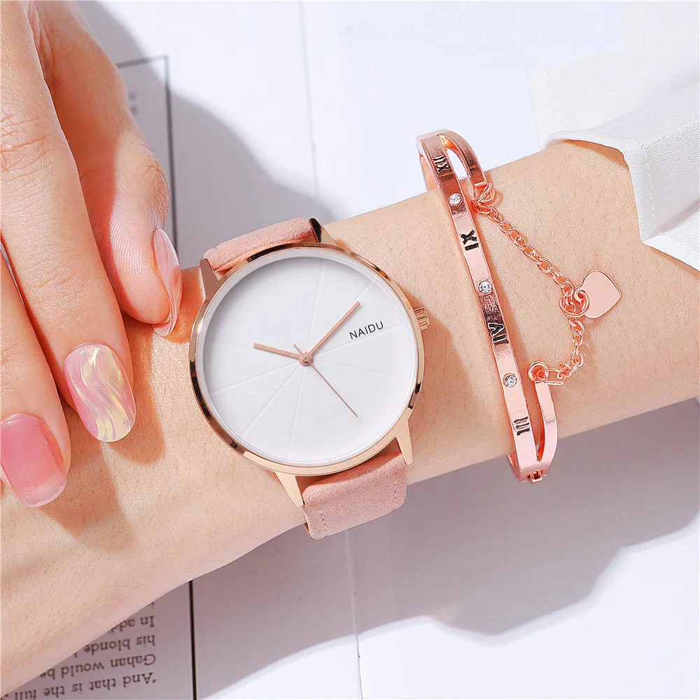 2pcs/set fashion simple pu leather women quartz casual watch