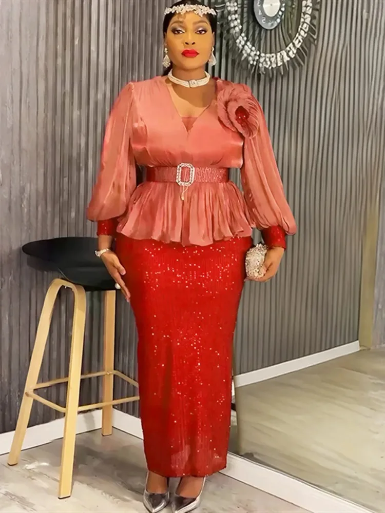 

Plus Size African Party Long Dresses for Women 2025 New Dashiki Ankara Sequin Evening Gowns Turkey Outfits Robe Africa Clothing