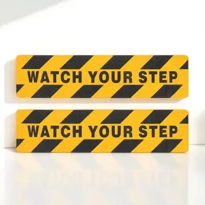 

2Pcs Anti-Slip Pet Warning Stickers Bright Yellow with Black Stripes Watch Your Step Floor Tape for Stairs Factories Outdoor