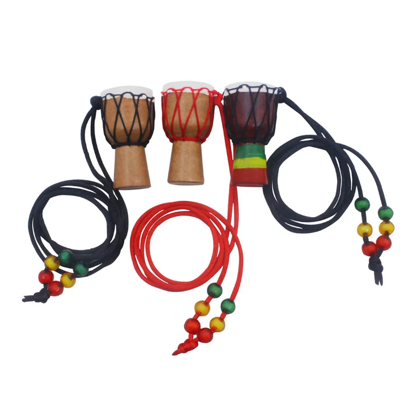 

Handmade Dejembe African Drum Necklace Percussion Instrument Accessories Wood Color with Black Wire