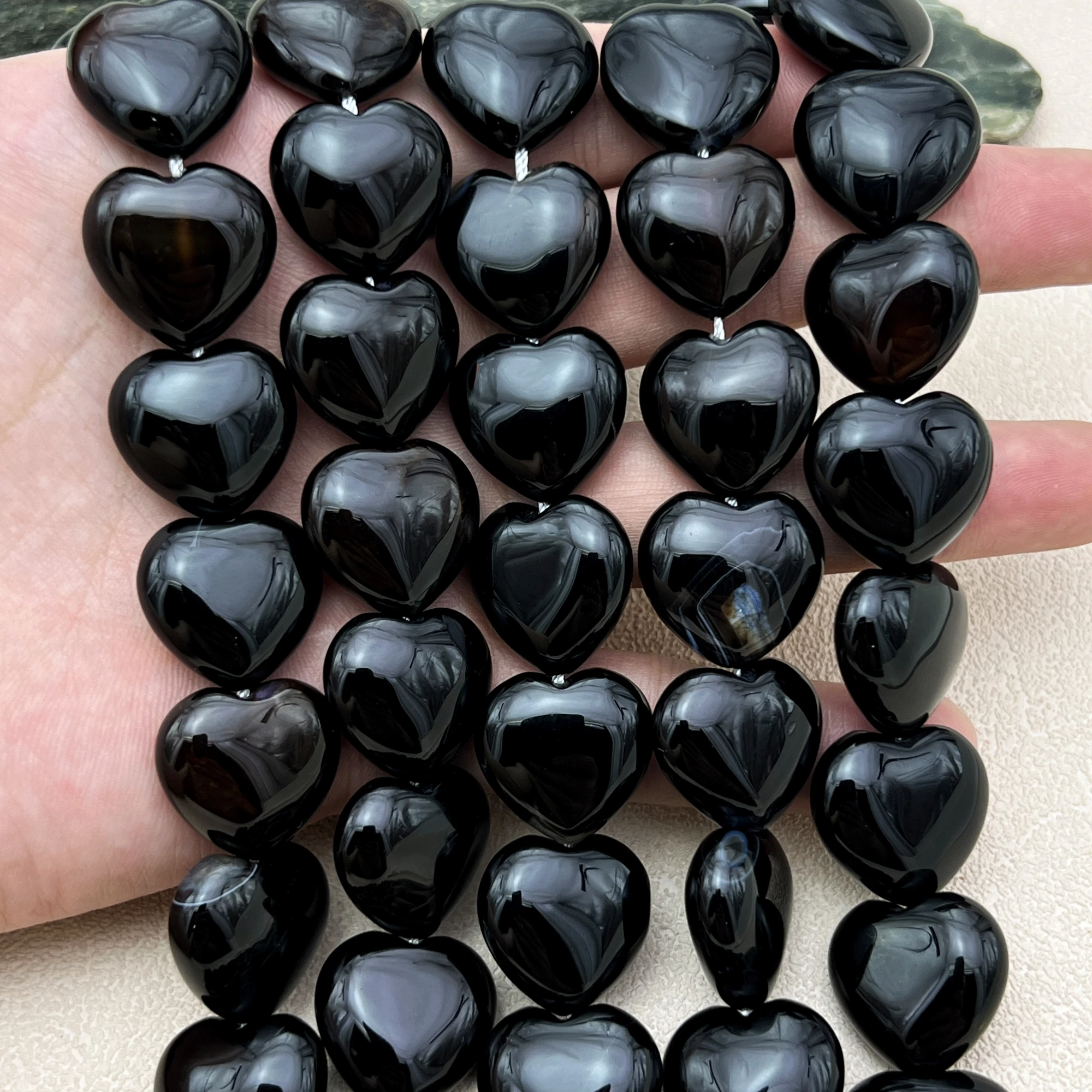 

2Strands Heart Shape Natural Black Agates Onyx Slice Space Beads For DIY jewelry Making