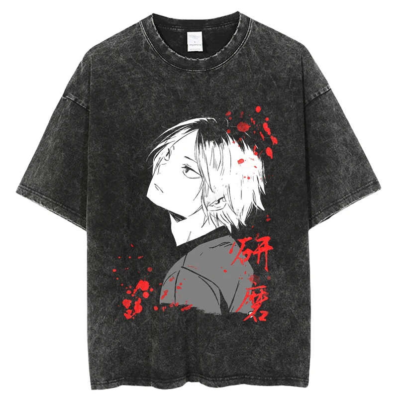 

T Shirt Vintage Washed Fashion Hip Hop Anime HaikyuuT Shirts Women Casual Streetwear Tees Tops New Harajuku Man