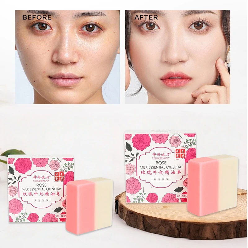 صابون حليب الورد بلونين، زيت طبيعي نباتي، صابون حمام مصنوع يدويًا، تنظيف لطيف، منتج تنظيف البشرة الناعمة