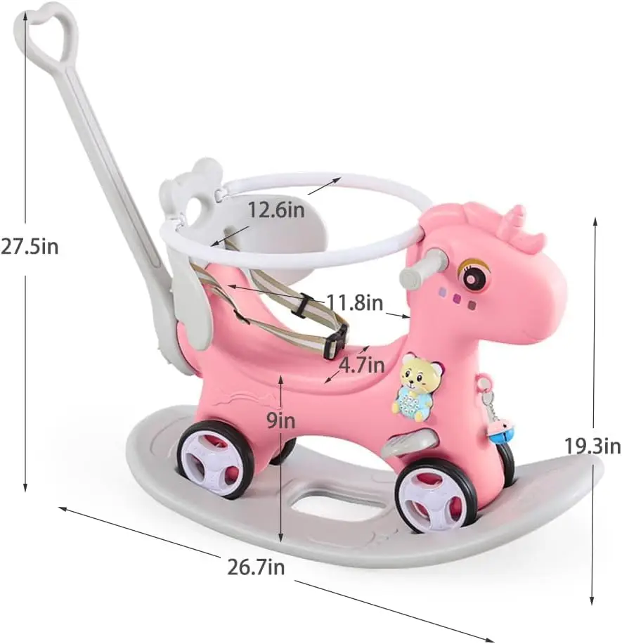 Rocking Horse for Toddlers 1-3 Years,4 in 1 Design, Kids Ride on Toy Balance Bike Push Cart with Detachable Balance Board,Fun Bi