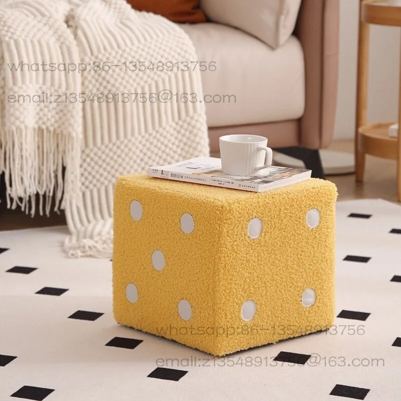 Internet Celebrity Lamb Wool Dice Stool Home Living Room Entrance Children's Creative Low Stool Solid Wood Shoe Stool