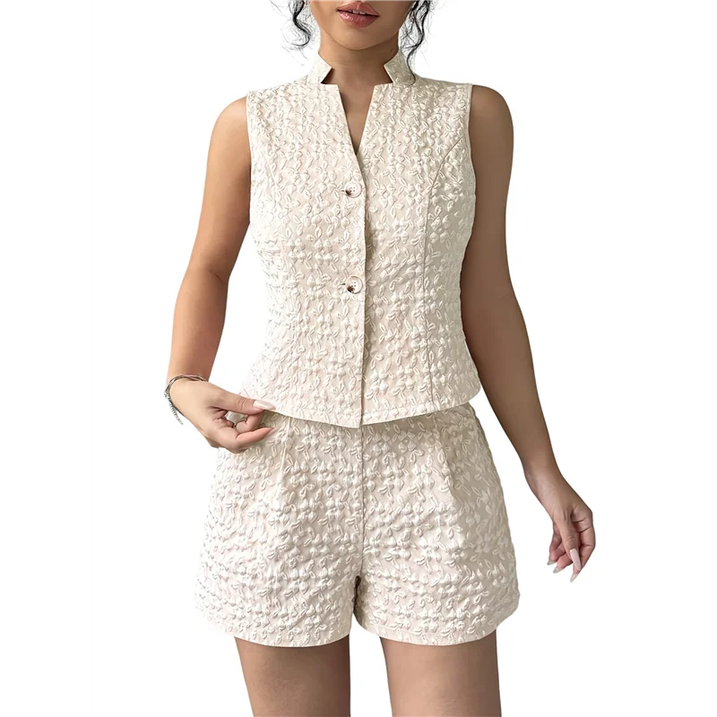 【SEE】 Ensembles deux pièces d'été pour femmes, haut court sans manches boutonné et short taille haute