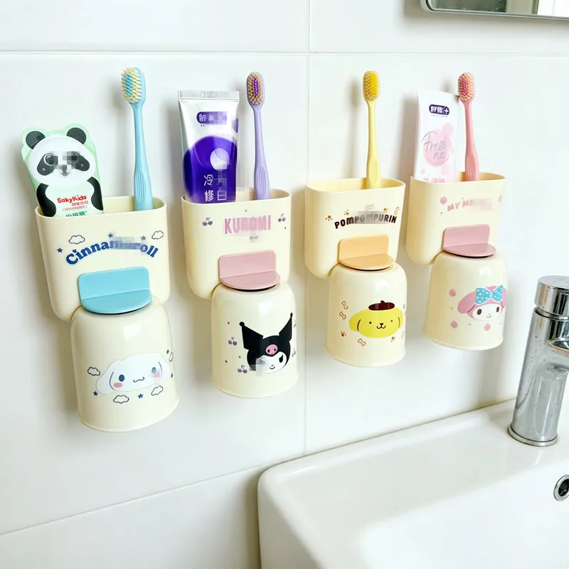 Kuromi Toothbrush Holder Cute Drainable Wall Mounted Rinse Cup Home Bathroom Storage Container For Toothpaste Toothbrush Comb - view 3